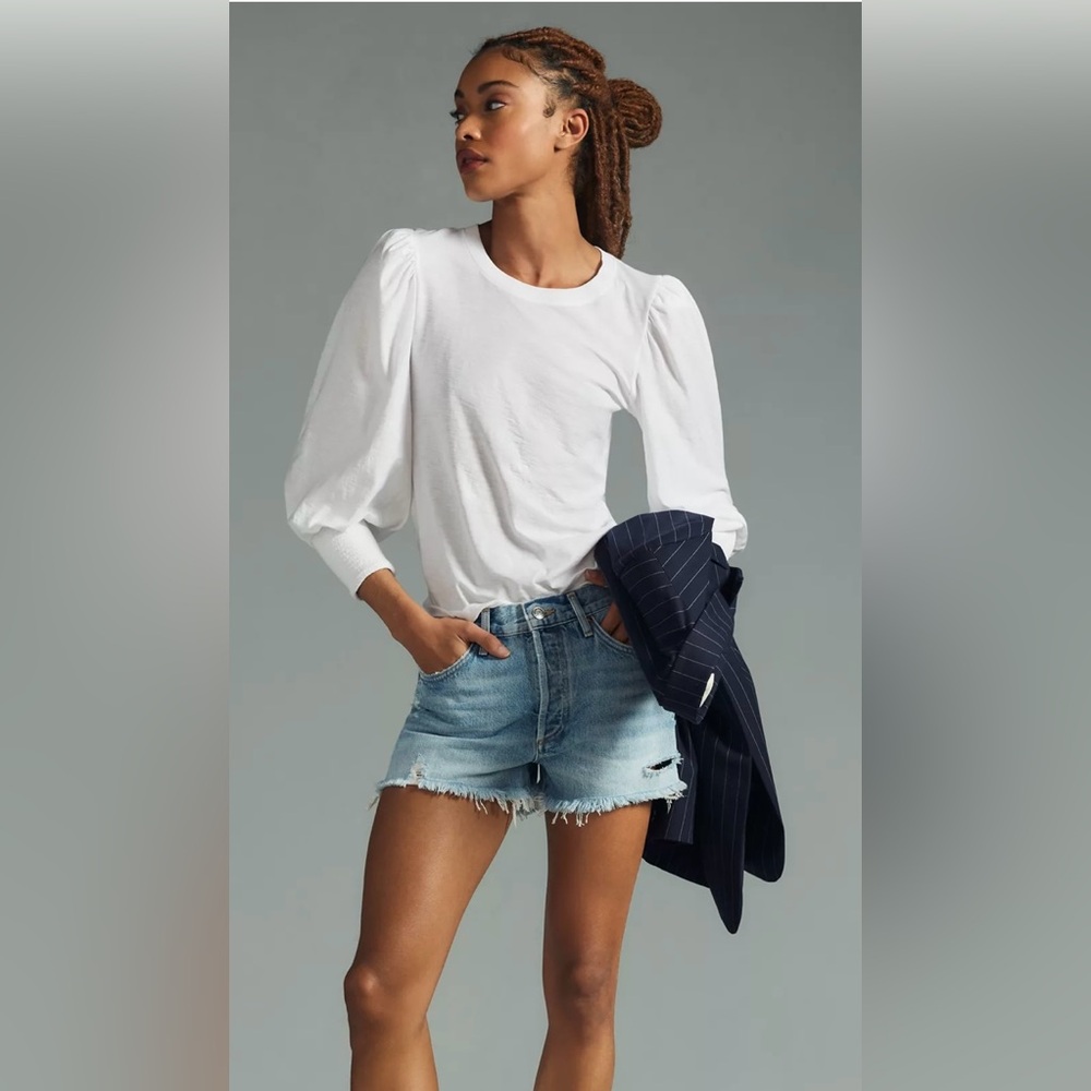 Nation LTD Loren White Puff Sleeve Long Sleeve Tee